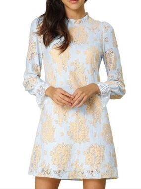 NWOT Allegra K blue and peach lace inset floral long sleeve dress